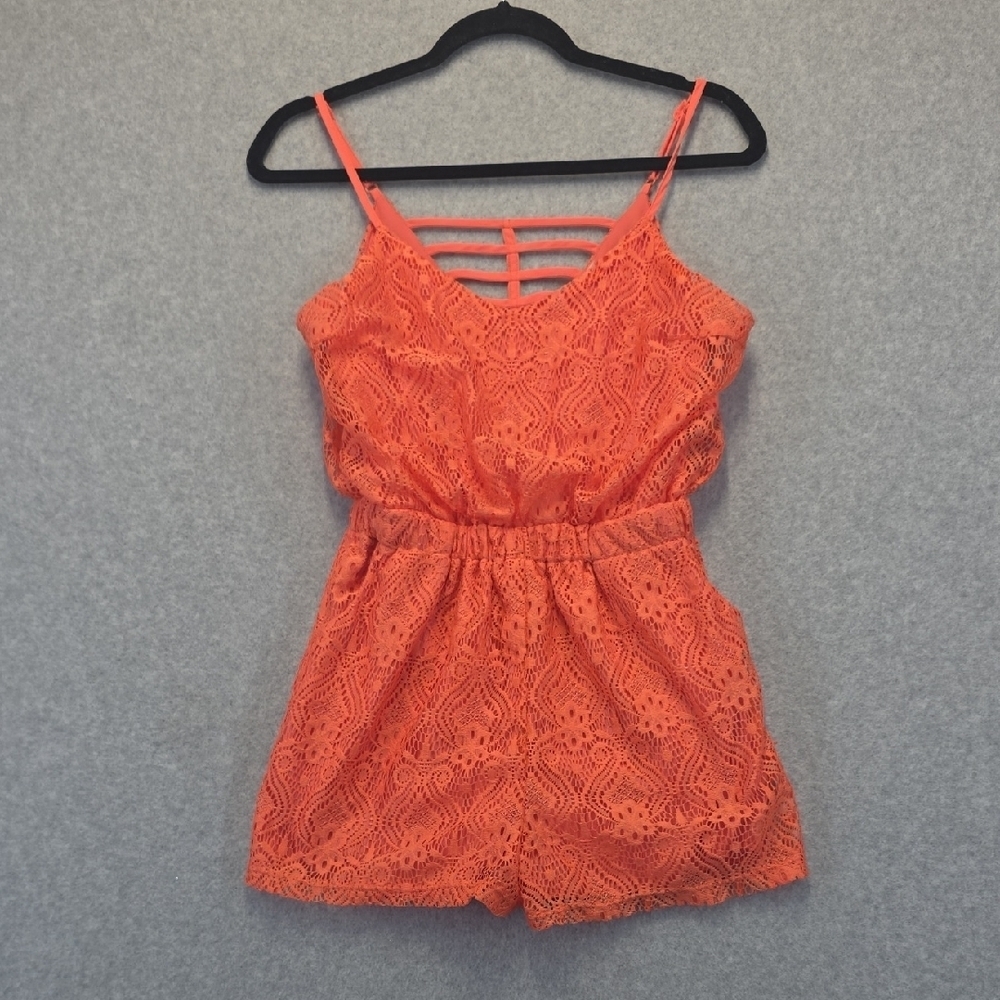 Liberty Love Coral Lace Romper Strappy Back Boho Festival Size S